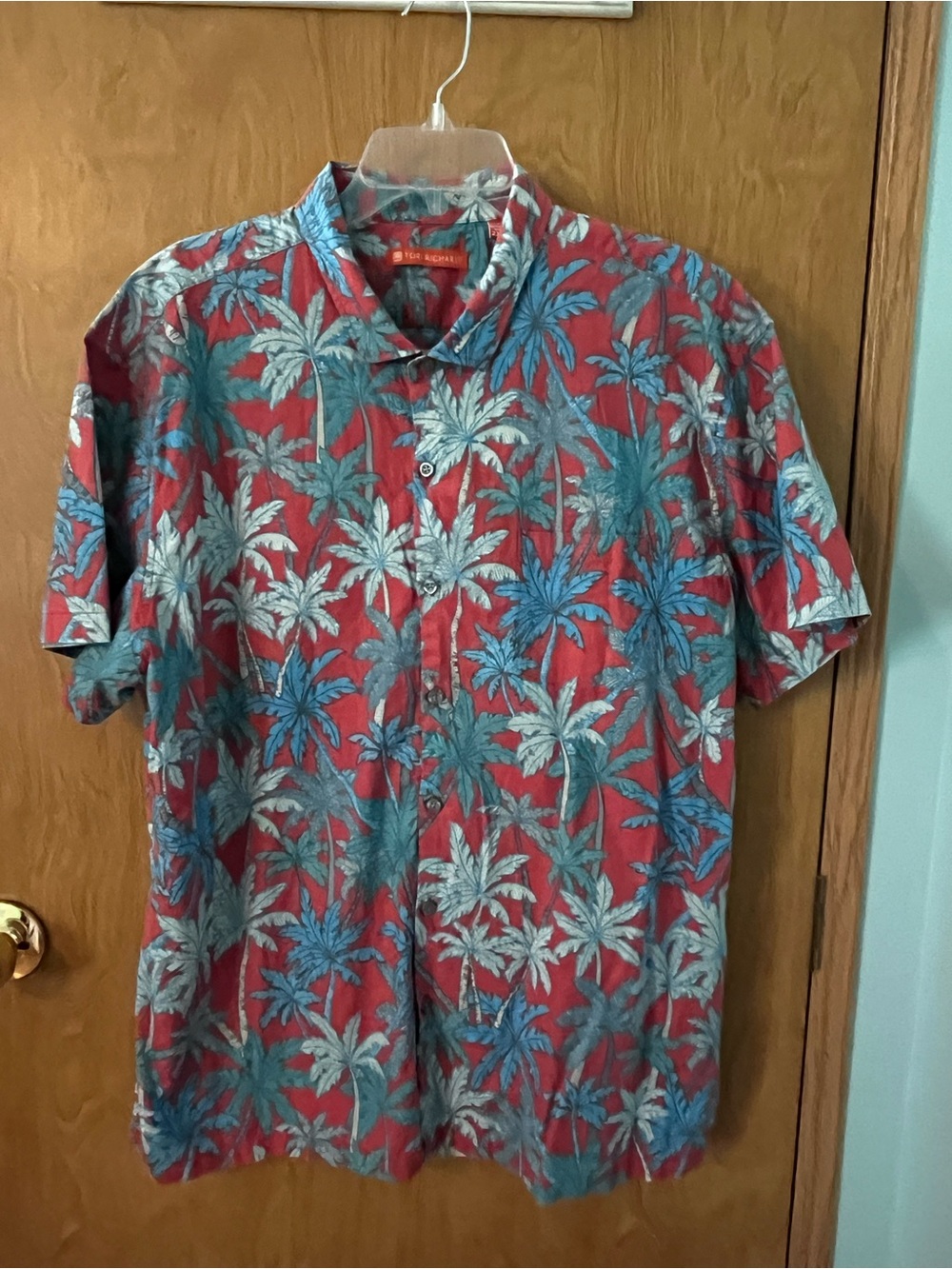 Tori Richard Men's Y2K Red / Blue Hawaii USA Palm Short Sleeve Shirt SZ XXL EUC